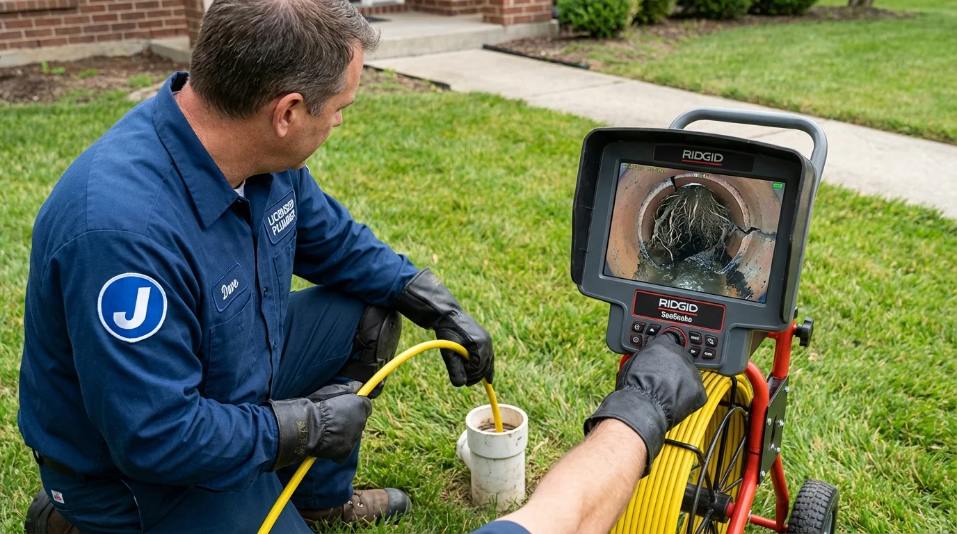 Sewer camera inspection being performed by Johns Plumbing LLC in Louisville