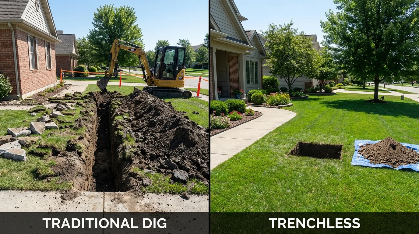 Trenchless sewer repair with minimal yard damage versus traditional excavation in Louisville, CO